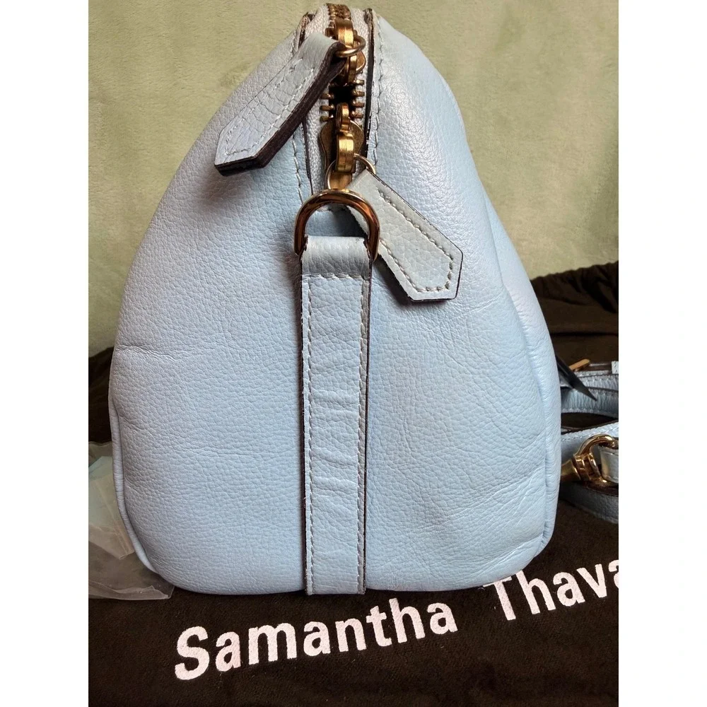 Samantha Thavasa Light Blue‎ Pebbled Leather Satchel Bag with Gold Hardware